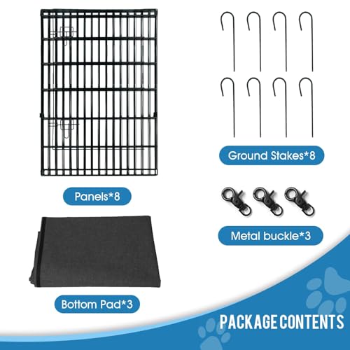 Pet Playpen Dog Pen Foldable Dog Exercise Fence 8 Panels 36 Inch Kennels Pet Playpen Options Ideal for Pet Medium Animals Outdoor Indoor (Playpen with Bottom Pad) - style: 24'' x 36'' with Bottom cover