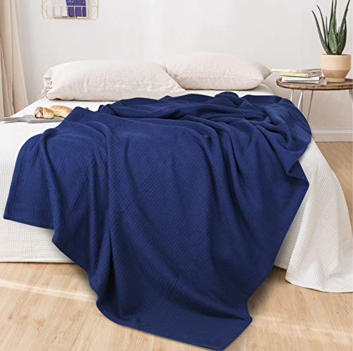 Glamburg 100% Cotton Thermal Bed Blanket, Twin Size, Soft Waffle, All Season, Navy Blue - color: Navy Blue, size: Twin (60"x90")