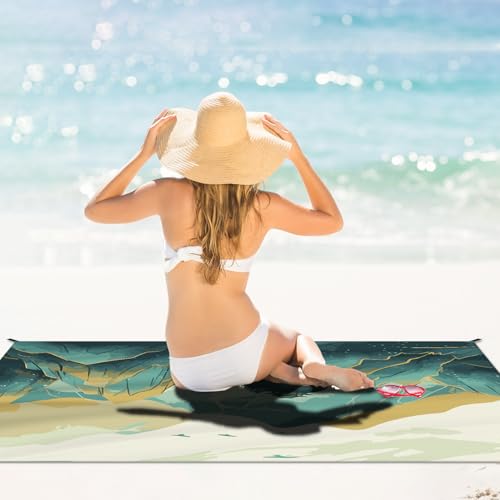 Beach Blanket Waterproof Sandproof Large Beach Mat 83" X 106" for 5-7 Adults Sand Free Mat Quick Drying,Oversized,Lightweight & Durable with 4 Stakes & 4 Corner Pockets for Beach Camping .(Mountain) - color: Mountain, size: 83" X 106"