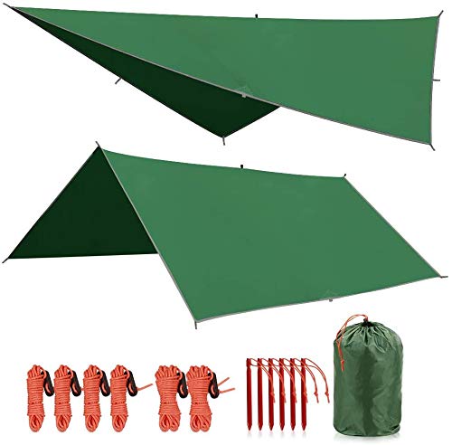 REDCAMP Hammock Rain Fly Camping Tarp Waterproof, 10x10ft Lightweight Backpacking Rain Tarp Shelter for Hiking Outdoor, Green - style: Green 10*10ft
