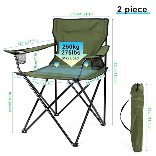HaSteeL Camping Chair for Adults, Folding Beach Chair Set of 2, Large Foldable Portable Chair for Outdoors Fishing, Hiking, Sporting, Travel, Picnic, Lawn, Hold 275lbs & A Storage Bags (Green) - color: Green