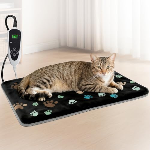 GOLOPET Pet Heating Pad 20x16 in with Smart Thermostat Switch and Power Line Protection Tube,Obtained MET and UL Dual Certification,Waterproof Pet Heating Pad for Dogs with Plush Fabric Cover-Black - size: 20.0"L x 16.0"W x 0.5"Th