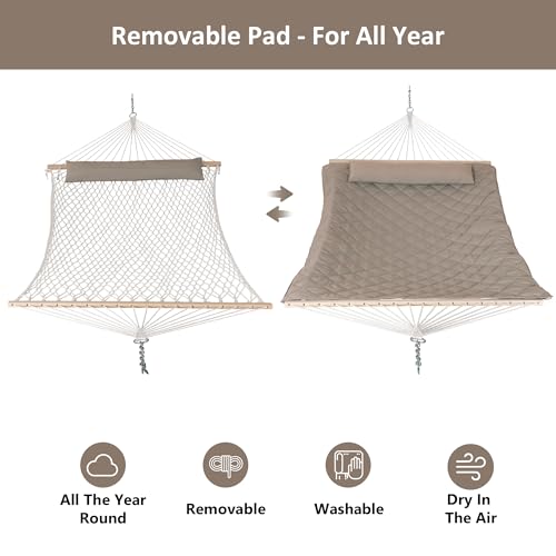 ANOW 2 Person Hammock with Spreader Bars, Rope Hammock with Pad for Outside, 450 LBS Weight Capacity, Light Brown - color: Light Brown, size: Without Stand
