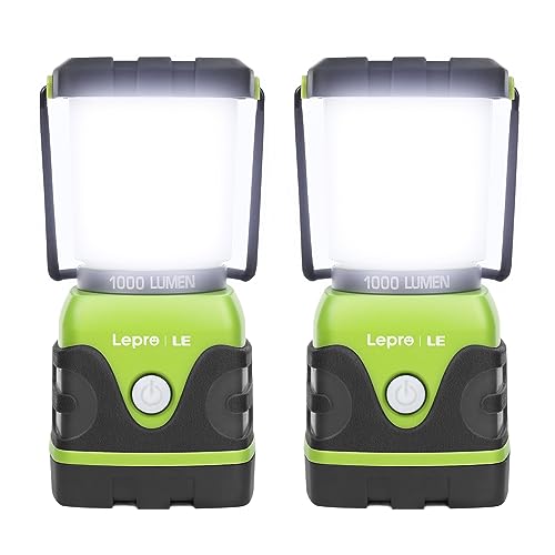 LE 1000LM Battery Powered LED Camping Lantern, Waterproof Tent Light with 4 Light Modes, Camping Essentials, Portable Lantern Flashlight for Camping, Emergency Light, Power Outages, Not Rechargeable - color: Green-1000lm-2Pack