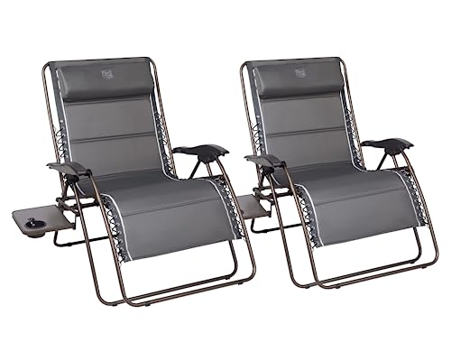 Timber Ridge Oversized Zero Gravity Chair, 33In Wide XXL Zero Gravity Reclining Chair with Side Table, Full Padded Lounge Chair for Outdoor Camping Patio Lawn, Heavy Duty Supports 500lbs, Grey-2 Pack - color: Grey-2 Pack
