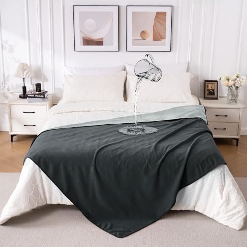 QiyI Waterproof Blanket for Bed Queen Size, Reversible Washable Pet-Friendly Flannel Throw Blanket, Leakproof Stain-Resistant Furniture Protector for Travel & Camping, 60"x80", Dk Grey/Lt Grey - color: Dark Grey/Silver Grey, size: 60"×80"