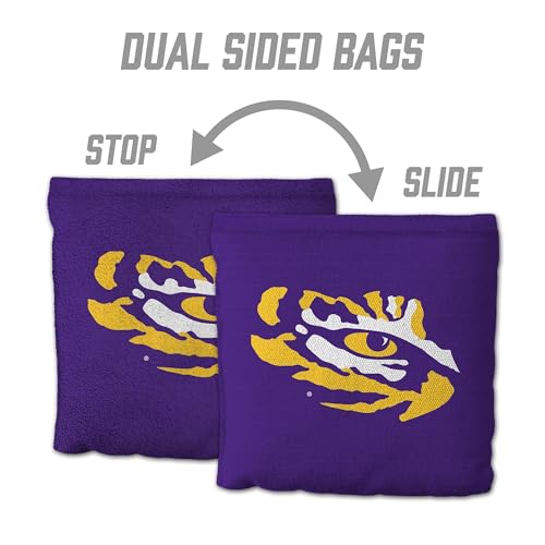 YouTheFan Officially-Licensed NCAA Set of 8 Cornhole Bags - All Weather Dual Sided Slide & Stop - Regulation Size with Carry case - color: LSU Tigers