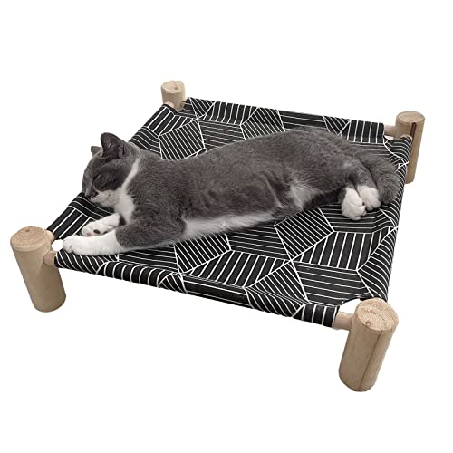 Pozico Cat/Dog Bed Hammock Cat Bed, Wooden Dog Elevated Indoor Outdoor Beds, Raised Cat Cots Furniture Pet Bed Puppy Bed Portable Breathable Mesh Cat Beds for Small Animals-Black Diamond - color: Black Diamond