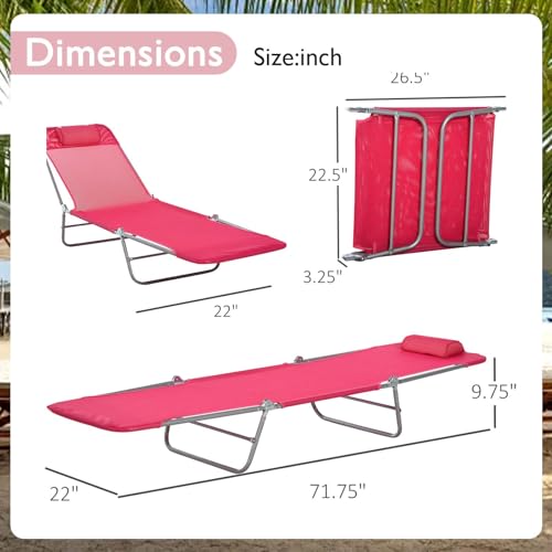 Majnesvon Folding Chaise Lounge Chair, Pool Sun Tanning Chair with Headrest, Outdoor Lounge Chair with Reclining Back, Breathable Mesh Seat, for Beach, Yard, Patio (Pink 2) - color: Pink 2