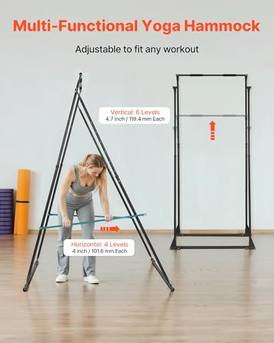 VEVOR Yoga Stand Frame, Max 441-551 lbs Load Swing Stand, Triangular Structure Aerial Rig, Aerial Silk Stands with Yoga Hammock, Standard & Height-Adjustable Version - color: White, style: Height-Adjustable Version