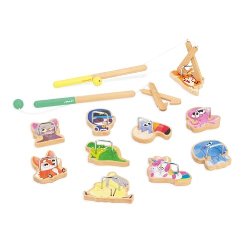 Janod - Applepop Fishing Animal Wooden Carnival Game - Family Game Night - Skill Development - Develops Dexterity and Concentration - Durable, Safe, French Design - style: Claw Game