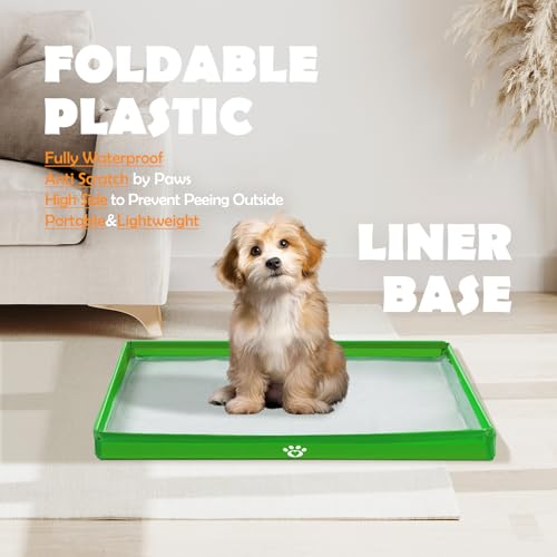 MEEXPAWS Dog Pee Pad Holder Foldable, Puppy Pad Holder Liner Base High Side, Dog Litter Box Indoor for Large Dog 33’’x22’’, Training Pad Holder Leak-Proof, Potty Pad Holder for Dogs Easy Clean - color: Green, size: Large - 33'' x 22'' x4''