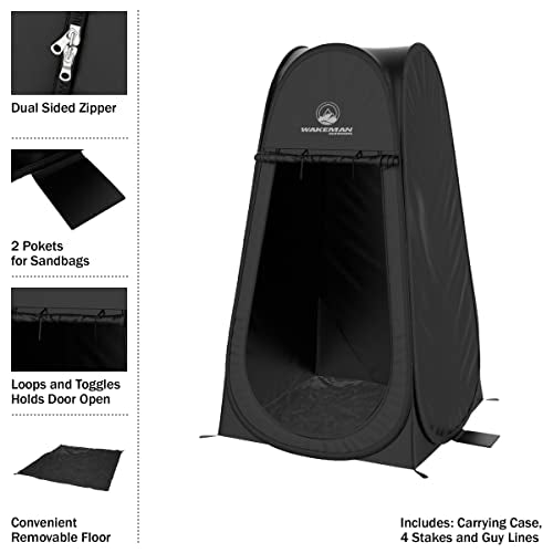 Wakeman Pop Up Changing Tent, 3.3 x 3.3 x 6.2ft, Camping Shower Tent for Portable Toilet Stall or Dressing Room with Carry Bag for Camping, Beach, or Tailgate, Polyester - color: Black