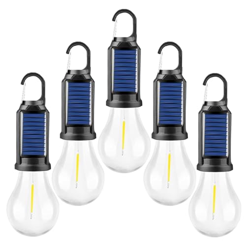 Led Tent Lights 5 Pack Camping Lantern USB Rechargeable Solar Tent Lights,Outdoor Hanging Light Bulbs with Clip Hook 3 Mode Lighting Warm White