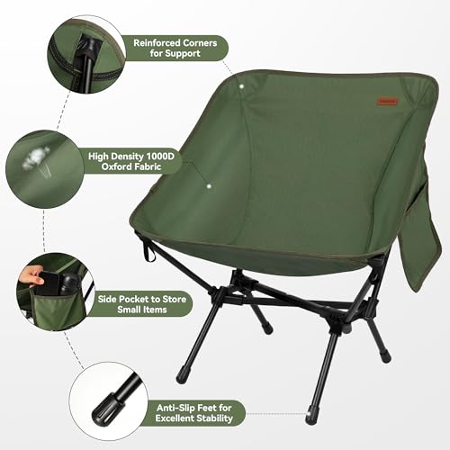 TOBTOS Ultralight Camping Chair, Portable Folding Chair Support 330 lbs, Compact Backpacking Chair with Carry Bag for Hiking Travel (Green) - color: Green