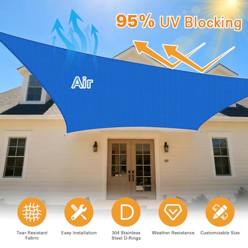 Artpuch Sun Shade Sail, 11'X17' Blue Rectangle Curved Edged Sun Shade, Commercial Grade 185GSM HDPE UV Permeable Outdoor Shade Cloth for Deck, Backyard, Patio (Custom Sizes Made) - color: Blue, size: 1 1' X 1 7'