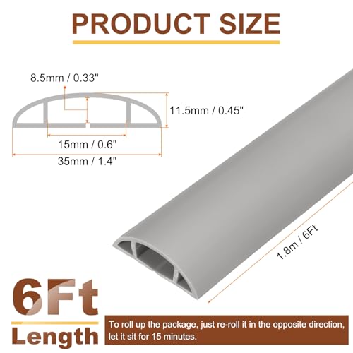 HARFINGTON 6ft Cord Cover Floor W0.6 x H0.33 Inner Channel PVC Hide Extension Cable Floor Wire Hider Wire Covers Protector for Prevent Cable Trips Cables Management, Grey - color: Grey, size: 6ft