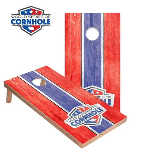 World Series of Cornhole Regulation Size Cornhole Boards – Lightweight & Durable All-Wood Construction | Backyard Bean Bag Toss Set | Rugged Outdoor Game for Tailgates, BBQs, & Backyard Battles - color: Patriotic with Red and Blue Stripes
