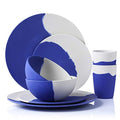 MORGIANA Bamboo Dinnerware Set, 8-Pieces Reusable Tableware Set, Eco-Friendly Plates, Cups, Bowls for Camping Picnic Outdoor Party (blue & white) - color: Blue & White