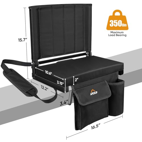 APEXUP Stadium Seats with Back Support, Portable Bleacher Seat with Large Pocket and Cup Holder, Wide Stadium Chair for Sports Events and Concerts - color: Black