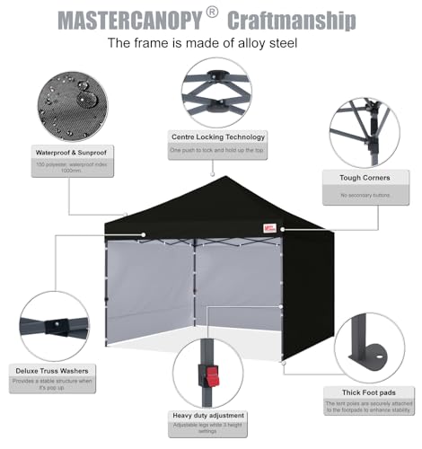 MASTERCANOPY Heavy Duty Pop-up Canopy Tent with Sidewalls (8x8,Black) - color: Black, size: 8x8