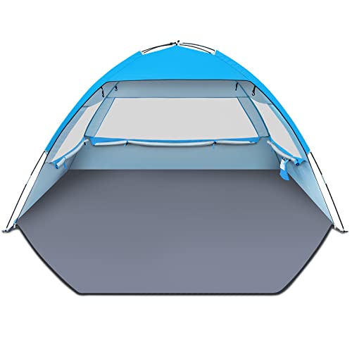 Gorich Beach Tent Sun Shelter for 3/4/6/8/10 Person with UPF 50＋ UV Protection, Lightweight & Easy Setup Beach Shade Canopy, Portable Beach Shade Tent Beach Cabana - color: Blue, size: 3 Person