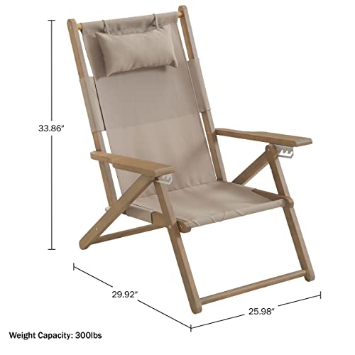 Lavish Home Set of 2 Beach Chair - Outdoor Weather-Resistant Wood Folding Chair with Backpack Straps - 4-Position Reclining Seat - Beach Essentials (Taupe) - color: Taupe, style: Set of 2