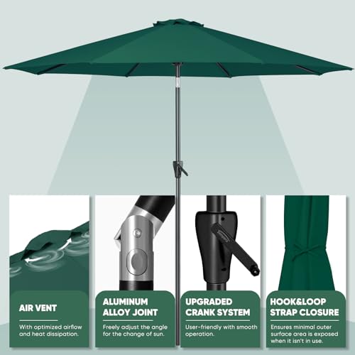 Tempera Patio Market Outdoor Table Umbrella with Push Button Tilt and Crank, Large Sun Umbrella with Sturdy Pole & Fade Resistant Canopy, Easy to Set - color: Forest Green, size: 10 FT
