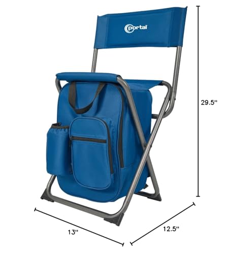 PORTAL Backpack Cooler Chair Fishing Chairs with Backrest Folding Camping Stool Compact for Outdoors Hiking Hunting Travel, Supports 225 lbs Capacity - color: Blue