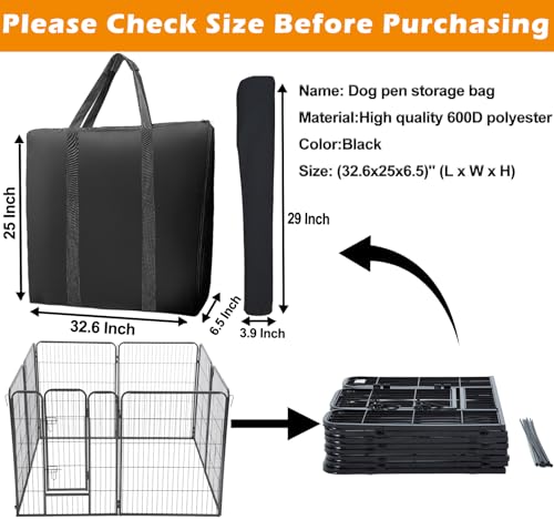 LWFCOEE Dog Playpen Storage Bag, 24/32/40 Inch Waterproof Heavy Duty Fence Travel Bag with Handle for RV Trip, Fits 8 Panels Dog Pen and 9 Stakes, 32.6"x25"x6.5" - style: Fits Under 24"hx32"w 8 Panels Dog Playpen and 9 Stakes