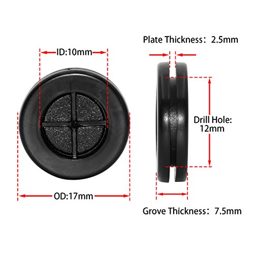 Flyshop Black 12mm 1/2" Rubber Grommet, 10mm 3/8" ID, Hole Grommets Synthetic Rubber Plug Wire Protection, Round, Double-Sided, 4-Pack (Size 10mm x 12mm) - size: 1/2" (12mm) Drill Hole