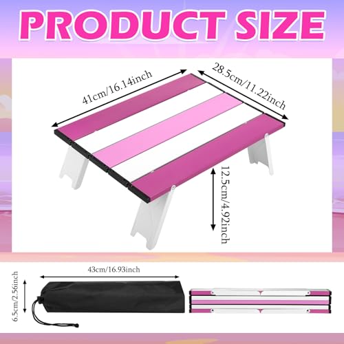 CroBlissful Beach Table Folding Camping Portable Table Striped White Aluminum Side with Carry Bag for Camping Picnics and Outdoor Activities(16x11x5 in,Pink) - color: Pink, size: 16x11x5 in