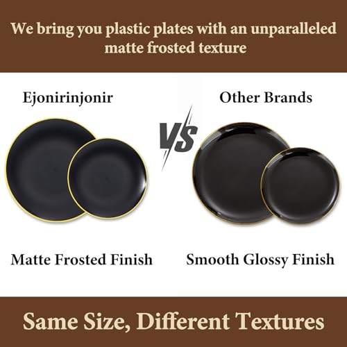 EI 350Pcs Black and Gold Matte Frosted Plastic Plates Disposable Heavy Duty,Dinnerware Set for Party Include 100 Disposable Plates,150 Silverware,50 Napkins,50 Cups for Party/Wedding/Events,Hotel - color: Black and Gold Plastic Plates Dinnerware
