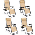 Sweetcrispy Zero Gravity Chairs, Set of 4 Portable Recliner Beach Camping Patio Outdoor Folding Lounge Chair with Cup Holder Trays and Adjustable Pillow for Poolside, Garden, Backyard, Lawn (Khaki) - color: Khaki-4p