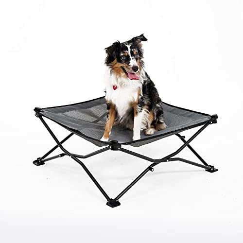 Coolaroo On-The-Go Elevated Dog Bed - Foldable Pop-Up Travel Dog Bed with Breathable, Moisture-Resistant Fabric, Carry Bag Included, Lightweight & Portable, Steel Gray, Medium - color: Steel Grey, style: Medium