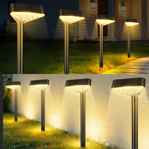8 Pack Solar Pathway Lights Outdoor, Bright LED Solar Landscape Lights, Waterproof Solar Garden Lights for Yard, Patio, Walkway, Lawn, Driveway(Warm White, 8 Pack) - color: Warm White, size: 8 Pack