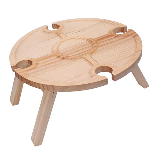 ZJchao Wine Picnic Table, Birch Wood Portable Folding Table,Couples,Friends,Families,Outdoors,Camping,Boating,Beach,Garden,Lawn,Home,Yard, Lightweight Tray with 4 Glass Holders,