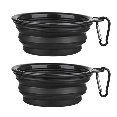 Dog Bowl Pet Collapsible Bowls, 2 Pack Collapsible Dog Water Bowls for Cats Dogs, Portable Pet Feeding Watering Dish for Walking Parking Traveling with 2 Carabiners (Small, Black+Black) - color: Black+Black, size: Small