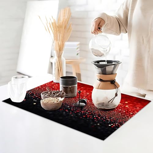 Placemats12x18 Inch,Red Black Gradienr Placemats,Glitter Kitchen Dining Coffee Table Mats Set of 6 for Home Indoor Outdoor Party - color: Red Black Gradienr,glitter