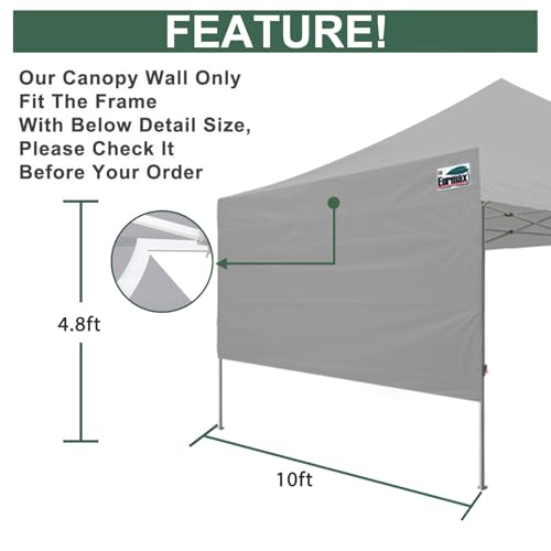 Eurmax USA 10x4.8 Pop Up Canopy SunWall-UV Protection for Tents,Blocks Sunlight&Wind,Water Resistant Side Wall Only,Easy Hook & Loop Installation,Fit for 10FT Straight Leg Shelters&Gazebo,Grey - color: Gray, size: 10x4.8