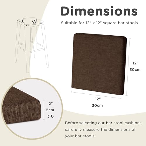 AddGrace Anti-Slip Bar Stool Cushions Square Bar Stool Seat Cushions with Ties Set of 4 Small Square Chair Pads with Machine Washable Cover 12"X12"X2" (Coffee) - color: Coffee