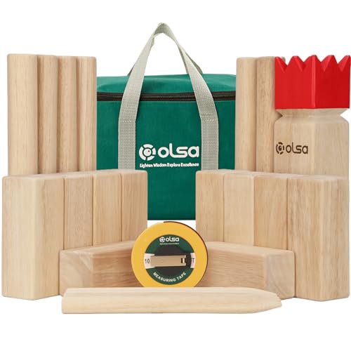 OLSA Kubb Outdoor Games Kubb Yard Games for Adults Family Viking Chess Lawn Game with Carrying Bag Giant Outdoor Toss Games for Backyard Beach Park Camping (Measuring Tape Included)