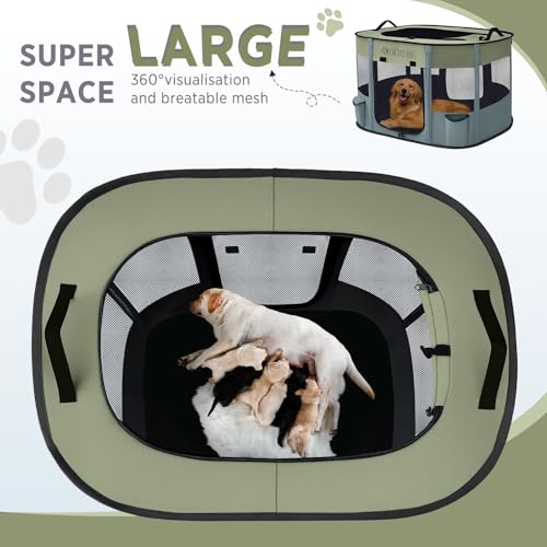 Foldable Dog Cat Playpen, Portable Dog Crate for Puppies, Cat, Puppy Play Pen for Indoors, Kennel Tent Crate for Indoor Outdoor Travel Camping Use with Carrying Case (Green, M) - color: Green, style: Medium(31"x23"x21")