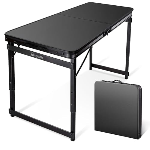 4FT x 2FT Folding Camping Table with Aluminum Alloy Legs, Adjustable Height Portable Outdoor Picnic Table for Camping, Travel, Parties, Kids Crafts, and Market Vendor Use - size: 4 ft x 2 ft × 2.3 ft H