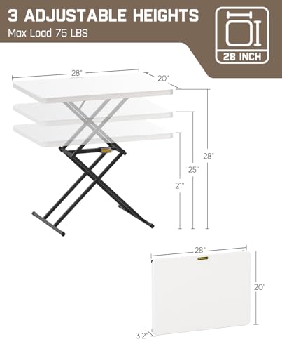 FanttikOutdoor Folding Table 2-Second One-Hand Height Adjustment, 3 Settings, Ultra-Thin 3.2" Fold, No Assembly, TV Tray Laptop Desk 28 inch, 1 Pack, White Zeta X1 Pro - color: Granite White