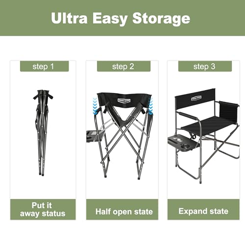 YOUNG WOOD Camping Directors Chair with Side Table, Foldable and Portable, Fishing,Trip,Picnic,Hike，Lawn,Sports,Beach,Outdoor Camping Chair for Adults,Drink Holder and Mobile Storage,2p - size: 2p