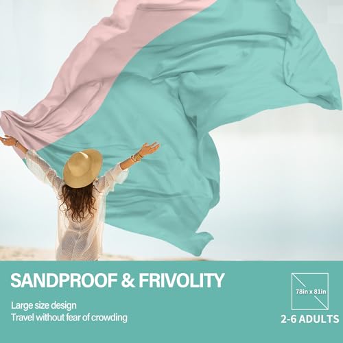 Famstar Beach Blanket Oversized Extra Large 78" X 81",Waterproof Sandproof Beach Blanket 1-7 Adults Lightweight Durable for Travel Camping Hiking Picnic - color: Green Pink, size: 78" X 81"