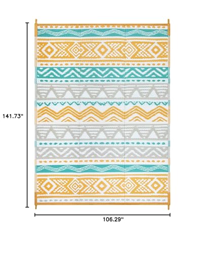 Lahome Waterproof Outdoor Rug 9x12, Reversible Outdoor Plastic Straw Rug for Patio, RV Camping Rugs Picnic Mat Outside, Large Outdoor Carpet for Beach Deck Backyard(Blue/Yellow,9'x 12') - color: Blue/Yellow, size: 9'x12'