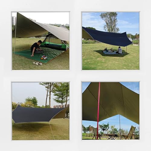 16x16 ft Large Camping Tarp Waterproof Hammock Rain Fly Camping Awning Sun Shelter (Without Pole) (Black) - color: Black