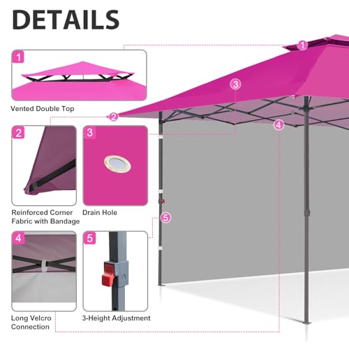 EAGLE PEAK 13x13 Pop up Canopy Tent w/One Wall, Instant Canopy Easy Set up Folding Shelter w/One Privacy Curtain, 169 Square Feet Sun Shade, Light Pink - color: Light Pink
